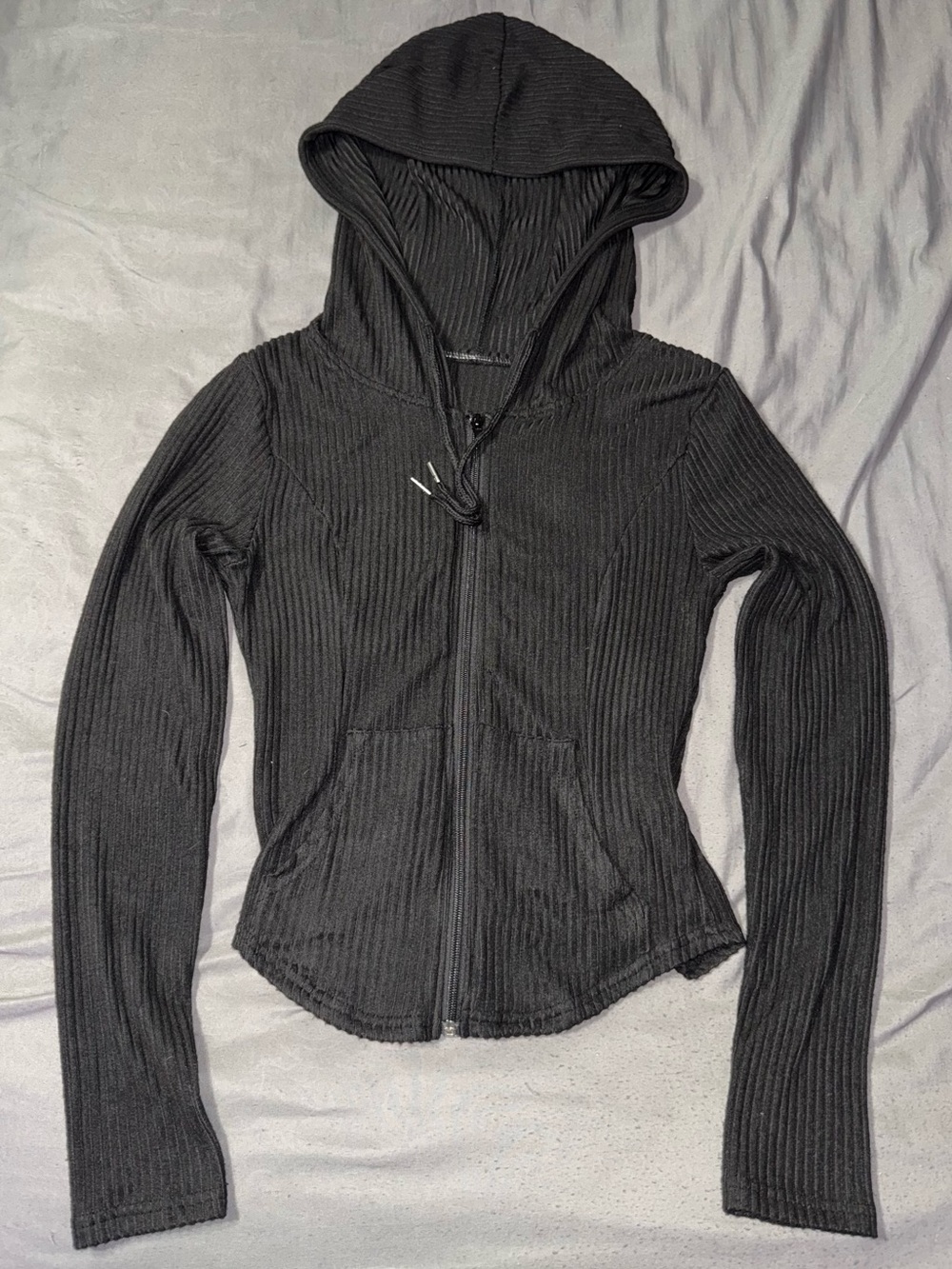 SHEIN Black Ribbed Zip-Up Fitted Hoodie Size M